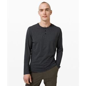 Lululemon Men’s 5 Year Basic Long Sleeve Henley In Heathered Black/Dark Gray Siz